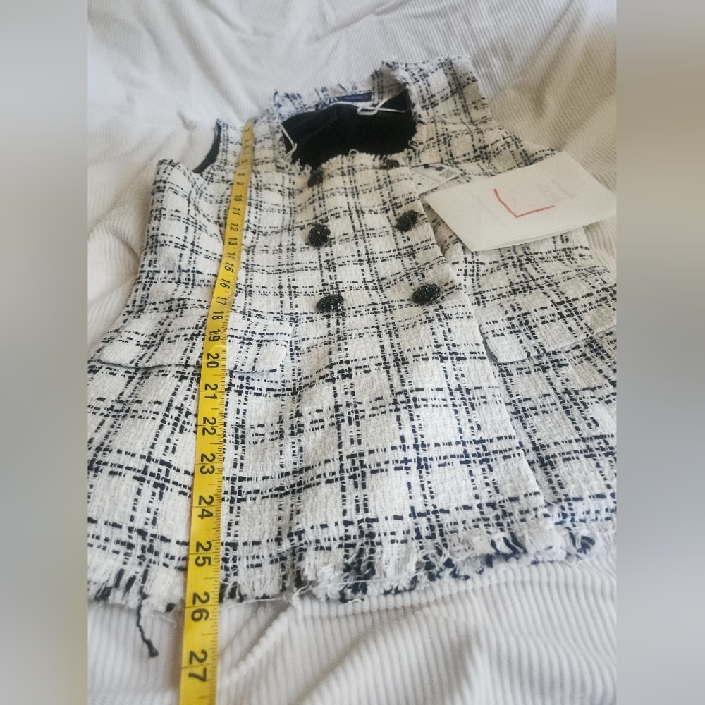 ZARA Textured Plaid Waistcoat Vest Ecru/black BNWT. - Picture 8 of 16